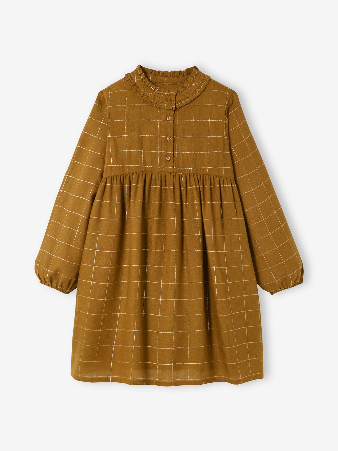 Vertbaudet Mädchen Kleid, Karomuster mit Glanzeffekt - kariert