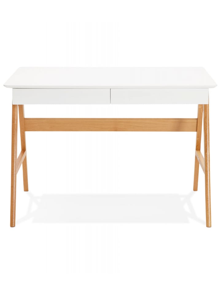 KADIMA DESIGN Schreibtisch SIROKO mit Eichenbeinen | Geradliniges Design in Weiß-Beige günstig kaufen onesize