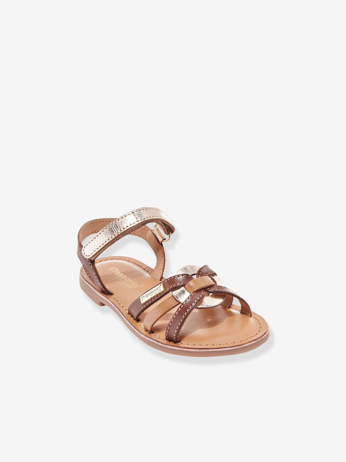 Sandales cuir enfant Badalia LES TROPEZIENNES® PAR M. BELARBI beige imprimé