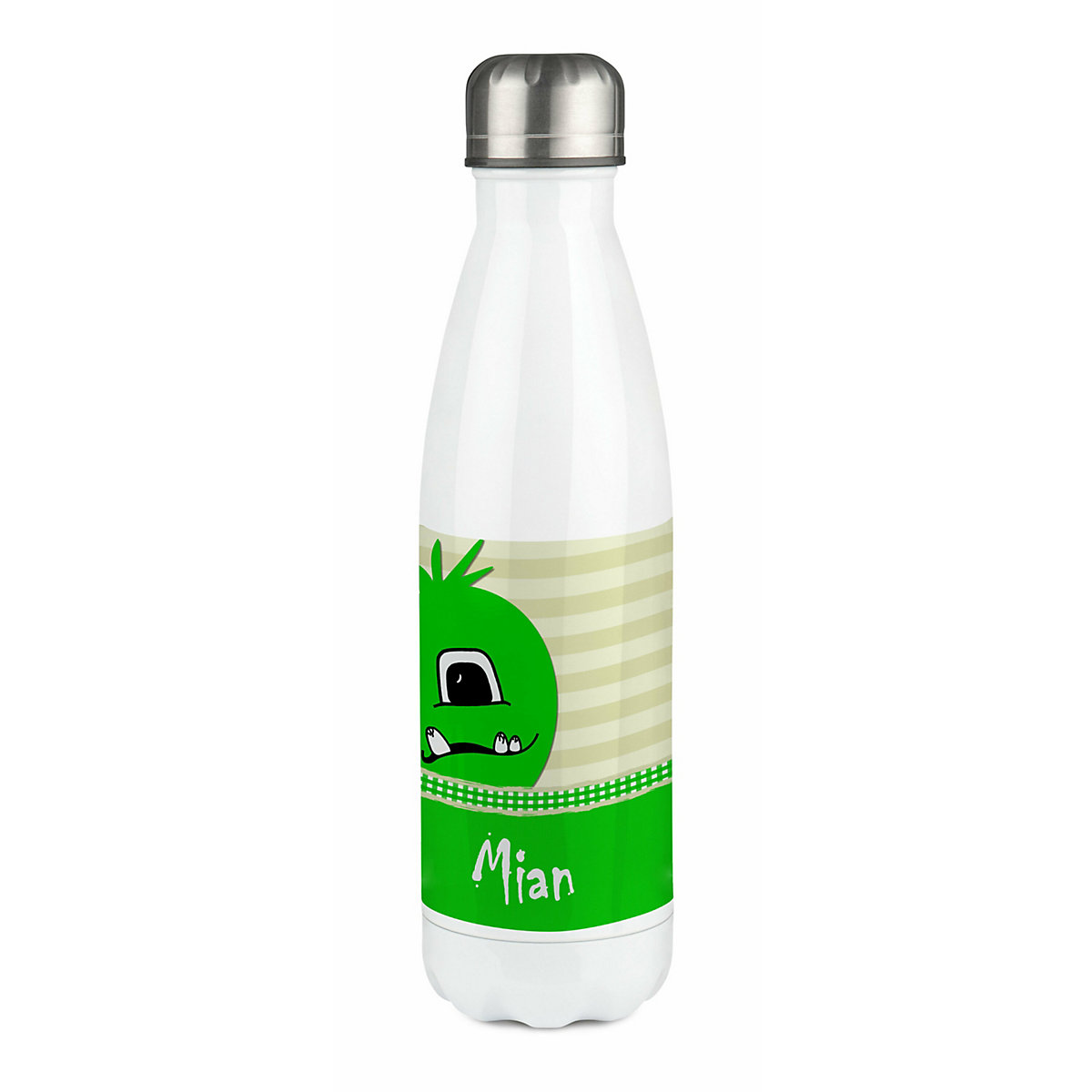 Edelstahl Kinder Thermoflasche / Trinkflasche bunt Monster Karo Farbe grün Spülmaschinenfest, Auslaufsicher, Bruchfest, Doppelwandig, Für Heißgetränke geeignet, Mit Deckel, Isoliert