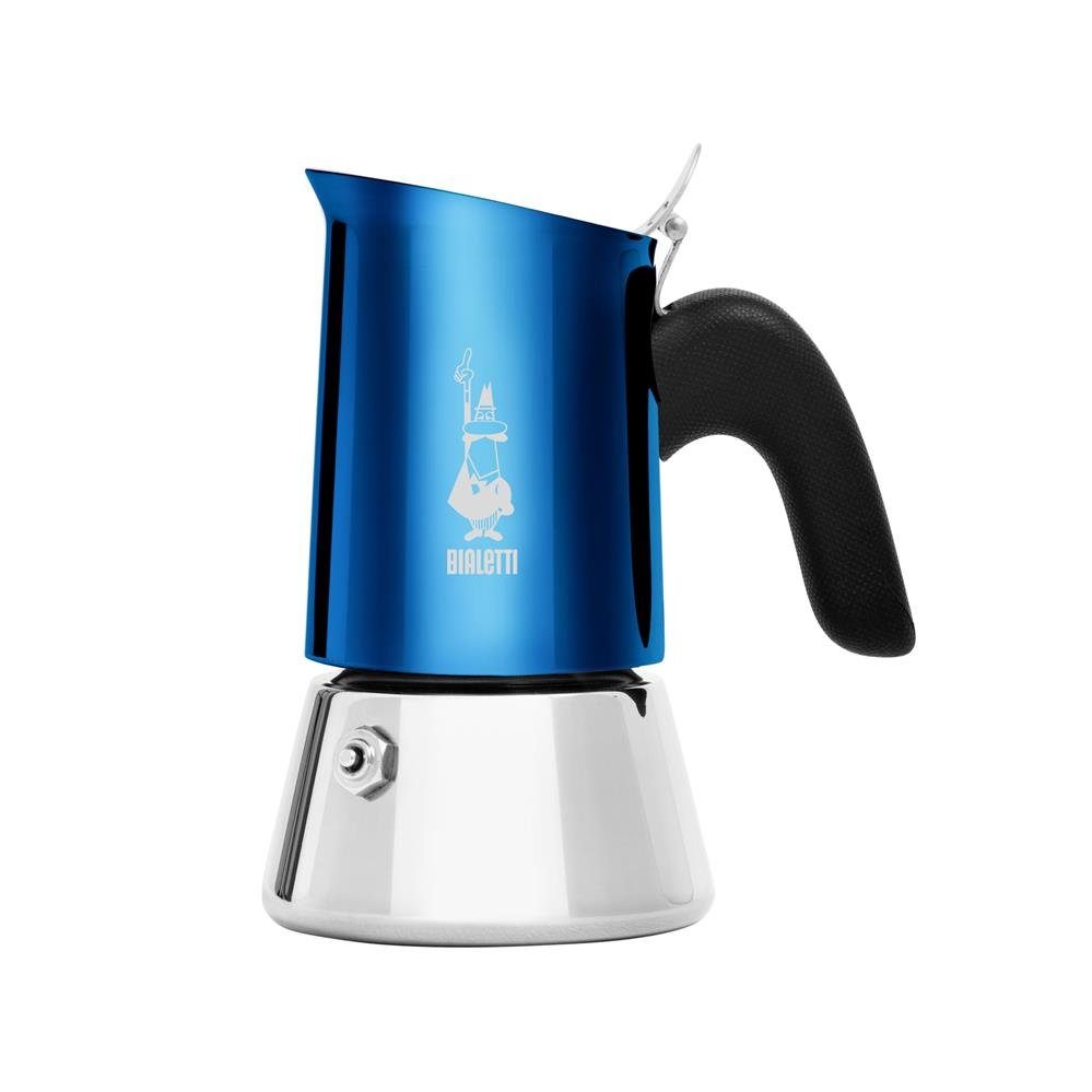 BIALETTI Espressokocher New Venus, 0,085l Kaffeekanne, für 2 Espressotassen, Italienische Espressomaschine, Moka, Espresso, aus Edelstahl, silber blau