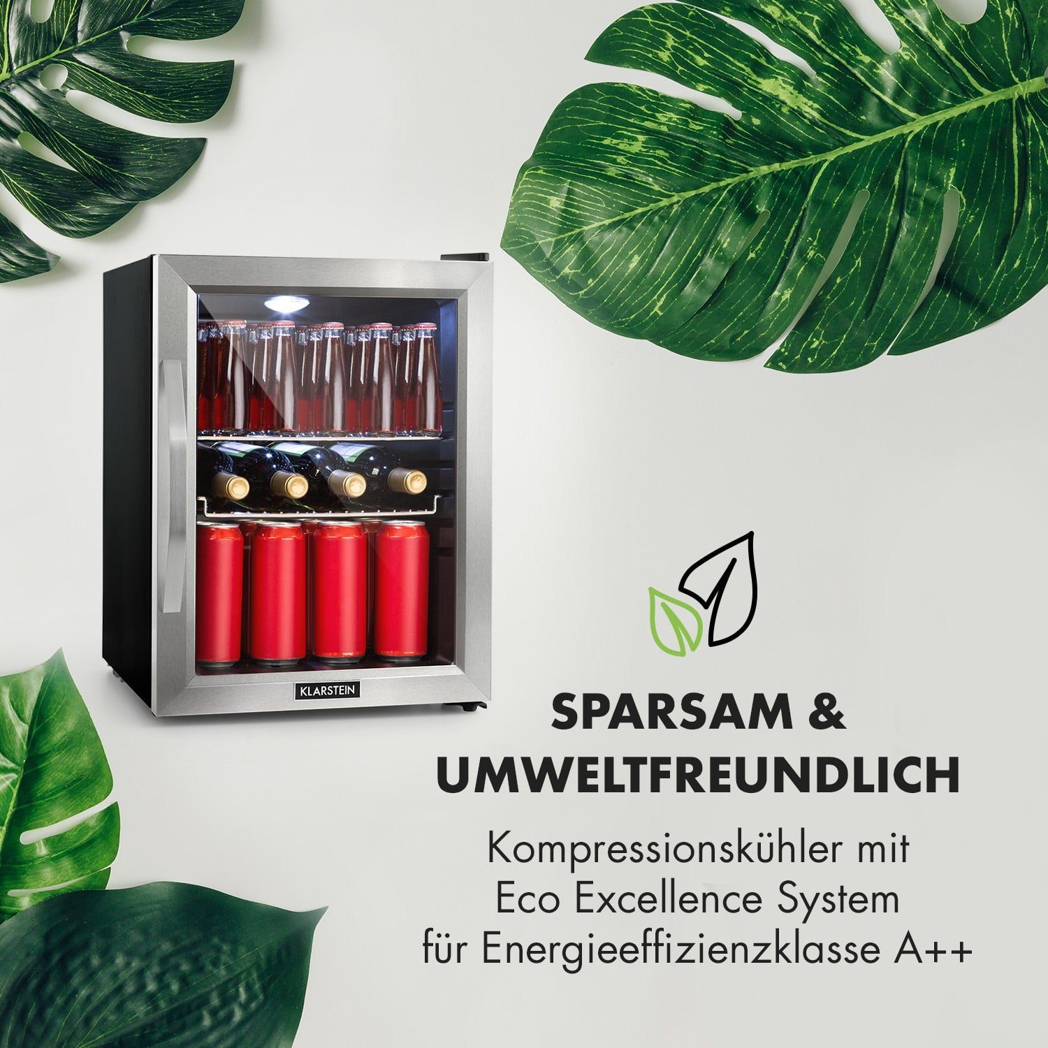 Klarstein Getränkekühlschrank HEA-Beersafe-M 10033119A, 54 cm hoch, 40.5 cm breit, Mini Kühlschrank Bierkühlschrank klein Getränkekühlschrank mit Glastür
