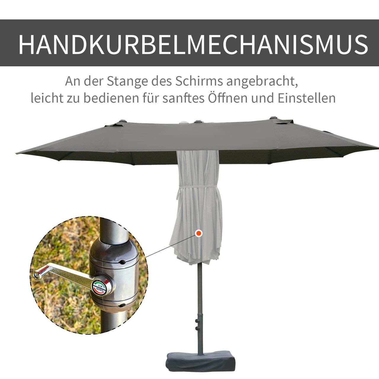 Outsunny Doppelsonnenschirm mit Schirmständer Gartenschirm 460x270cm Dunkelgrau