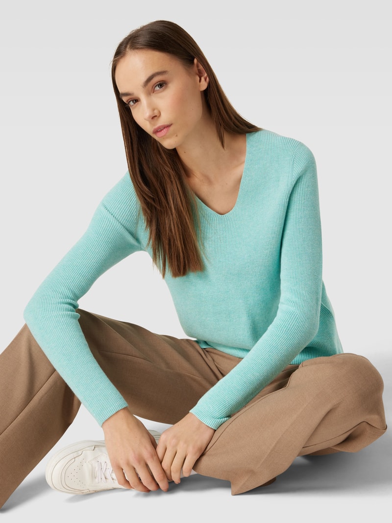 Strickpullover mit abgerundetem V-Ausschnitt in lagune melange