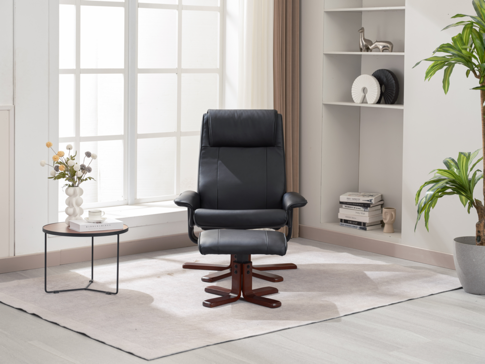 Happy Home Happy Home verstellbarer Relaxsessel mit Hocker schwarz & Holzbeine