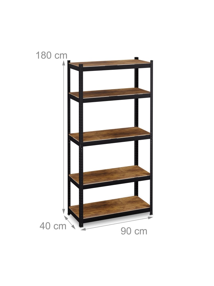 relaxdays Schwerlastregal in Schwarz/ Braun - (B)90 x (H)180 x (T)40 cm günstig kaufen onesize