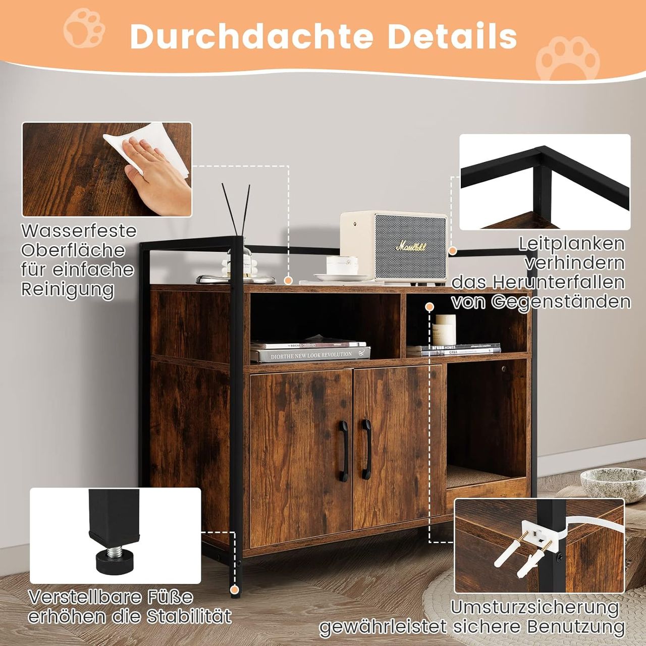 Costway Katzenschrank Katzentoilette mit Doppeltüren & Kratzunterlage