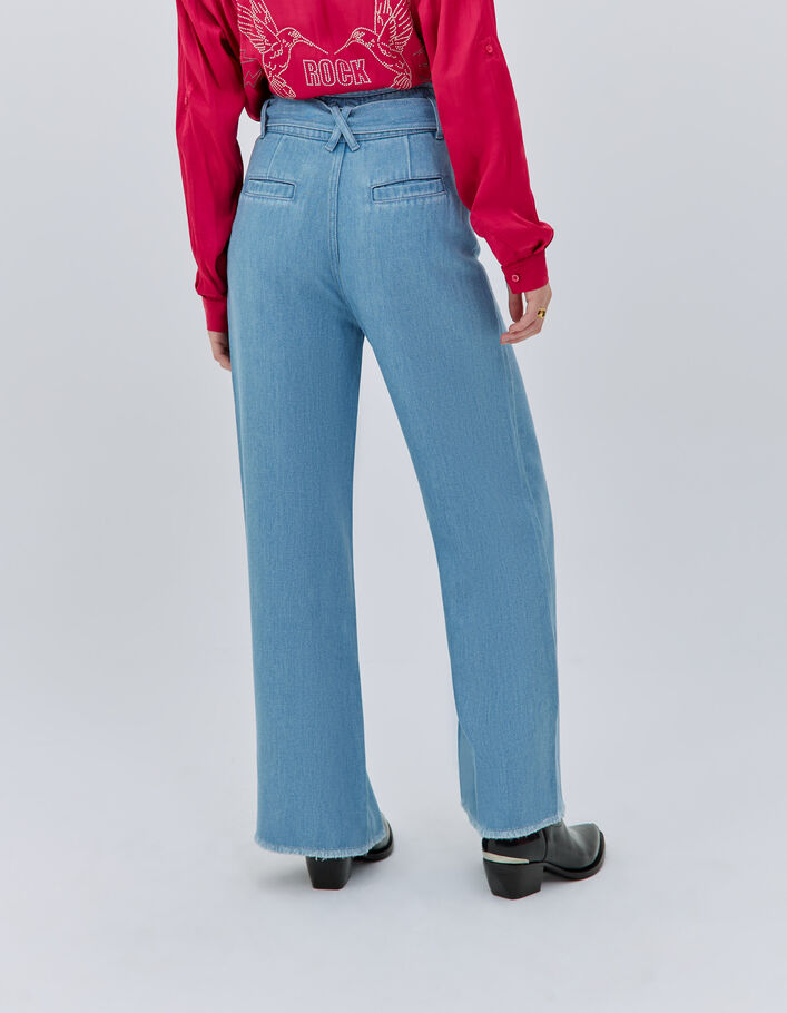 Denim wide leg ceinturé taille haute femme