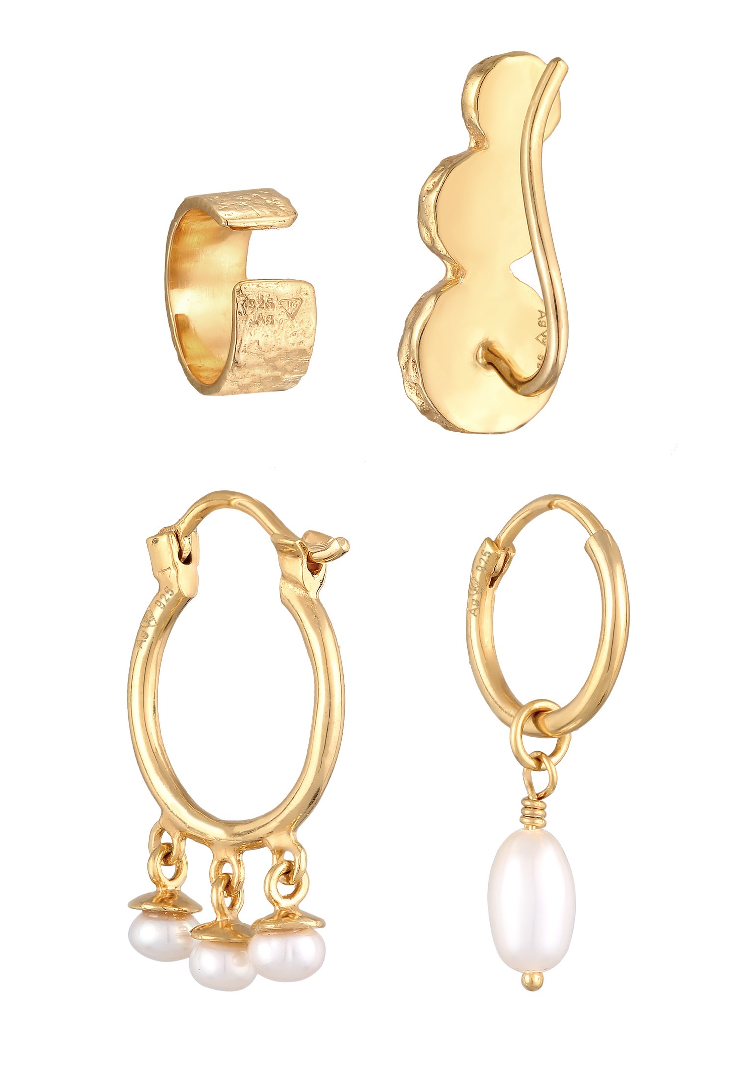 Elli Femmes Earcuff Créole Earclimber Set élégant con Perle di Cultura d'Eau Douce in argento sterling 925