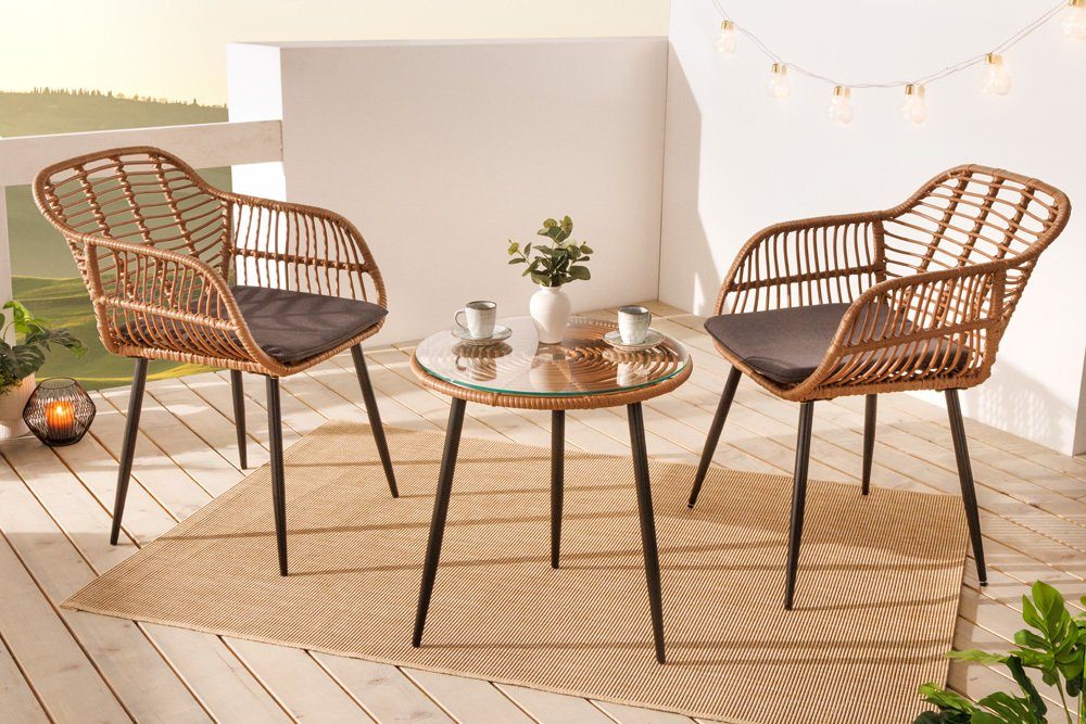 riess-ambiente Balkonset PARIS braun, (Set, 3-tlg), Garten · Terrasse · Tisch · Stühle · Sitzgruppe · Outdoor · Design