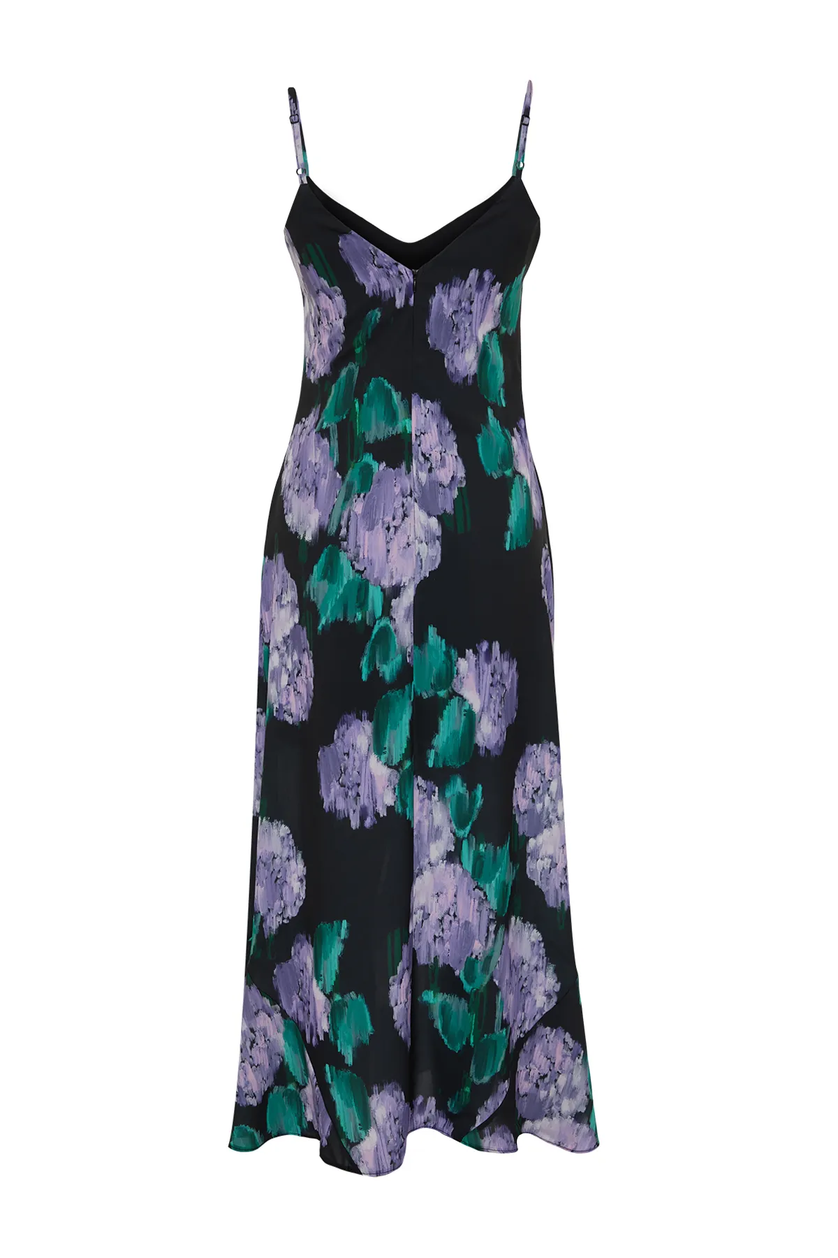 Trendyol Collection  Schwarzes, geblümtes, gewebtes Maxikleid mit Trägern und geradem Schnitt aus Satin TWOSS23EL02416