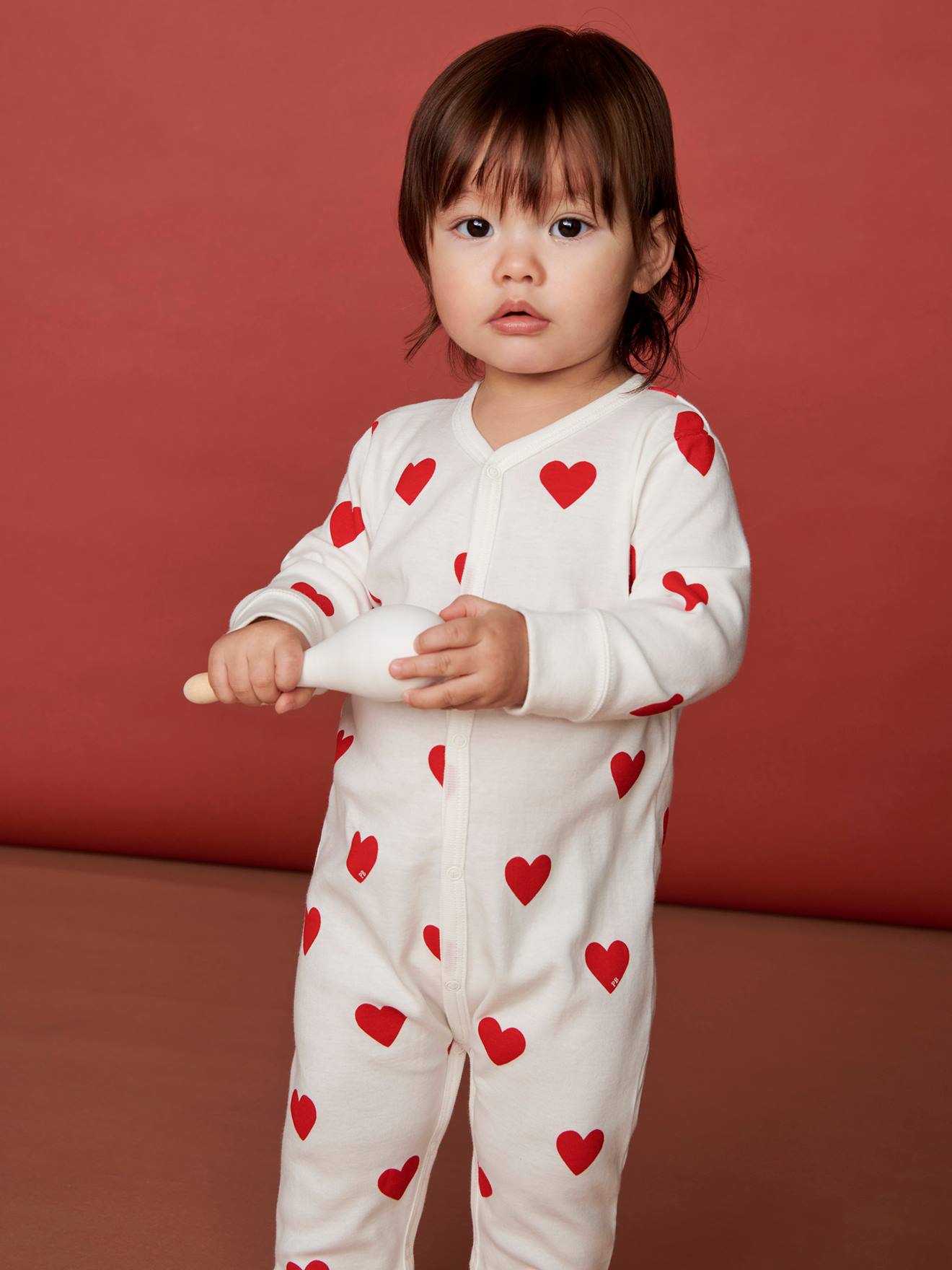 Petit Bateau Baby Strampler, Bio-Baumwolle Oeko-Tex PETIT BATEAU - weiß bedruckt herzen