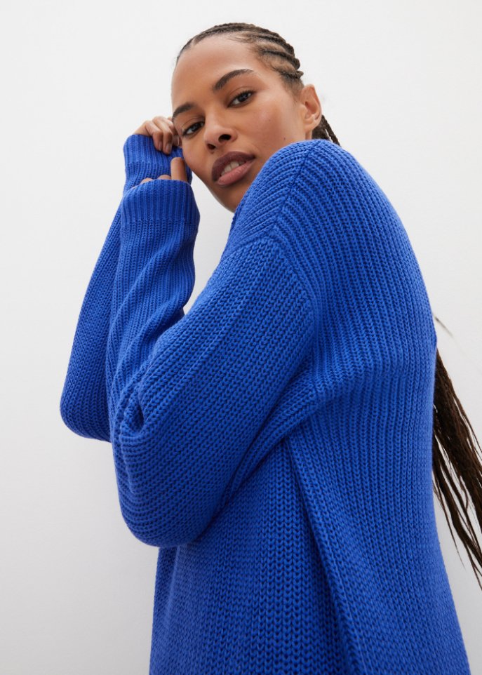 Oversize-Ripp-Strickkleid mit Schlitz