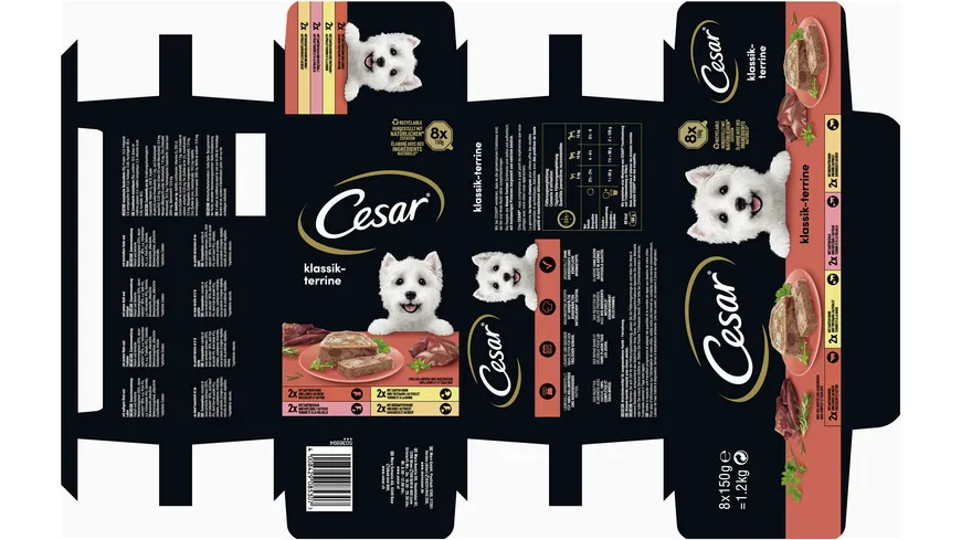 CESAR® Schale Multipack Klassik-Terrine 4 Varietäten 8 x 150g 1200 g