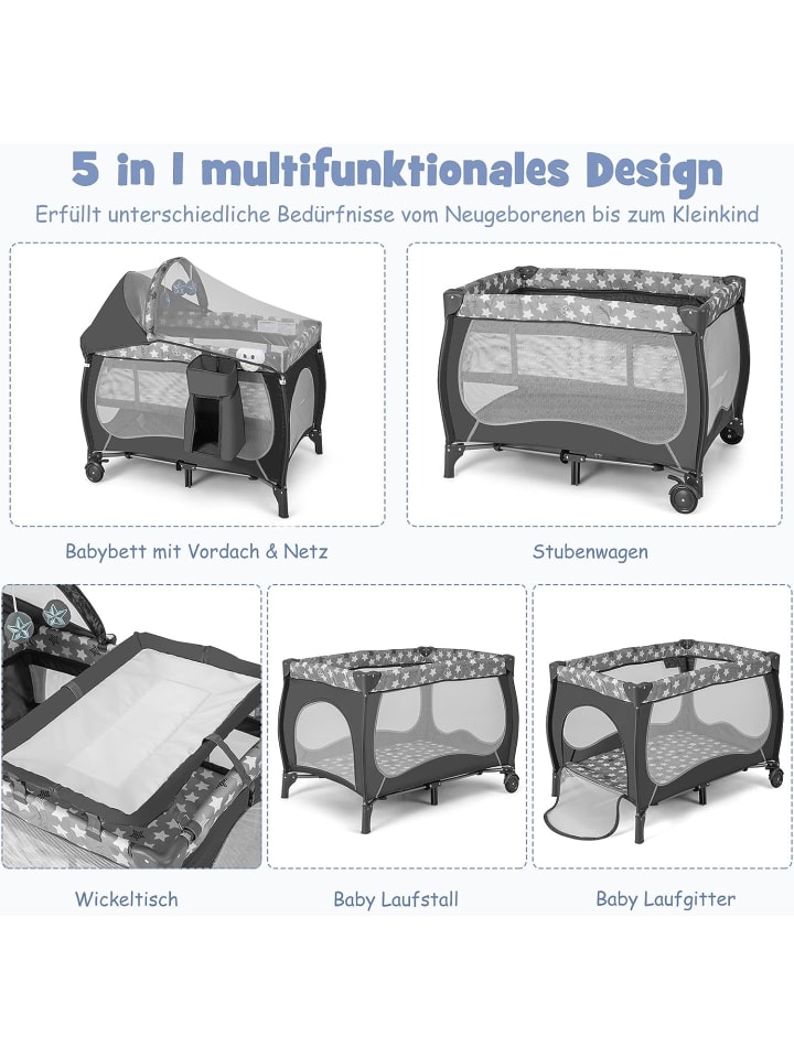 COSTWAY 5 in 1 Babybett in Grau günstig kaufen 102 cm