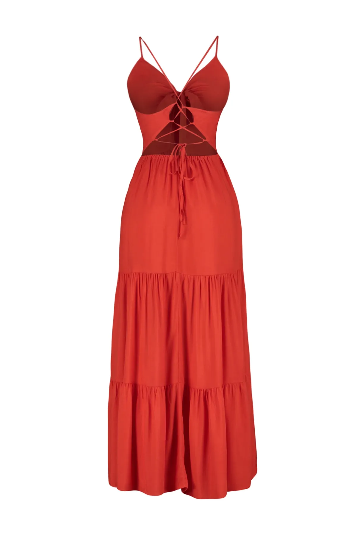 Trendyol Collection  Rotes, gewebtes, rückenfreies Maxi-Strandkleid TBESS23EL00193