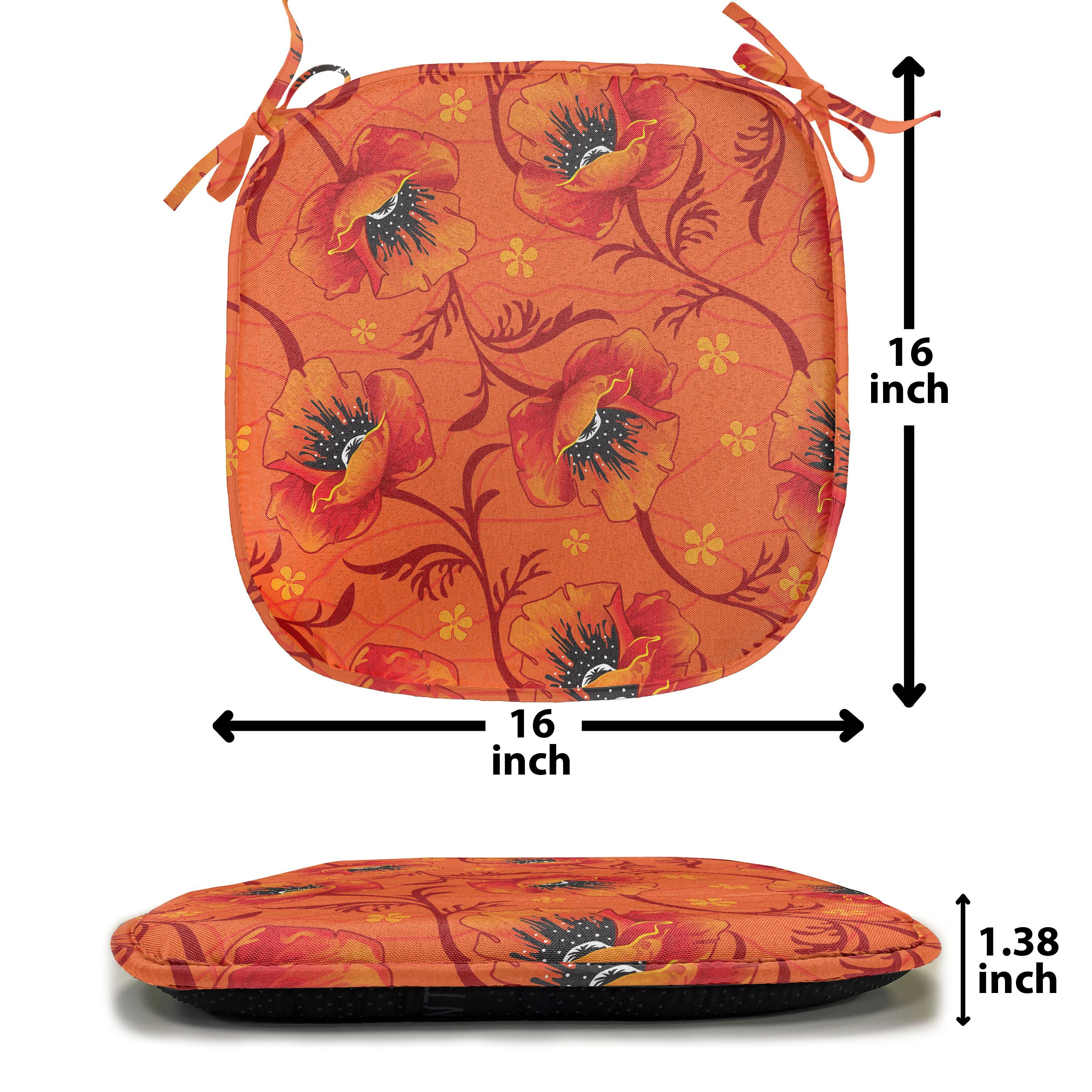 Abakuhaus Stuhlkissen Dekoratives wasserfestes Kissen mit Riemen für Küchensitze, Orange Mohnblumen-Blumen Romantik