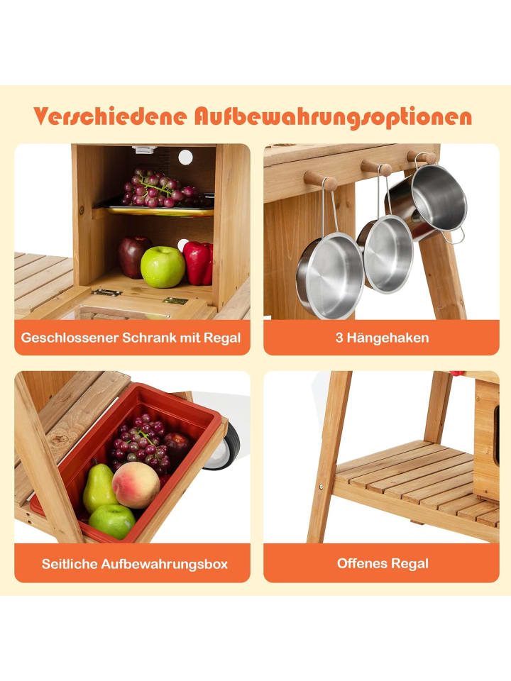COSTWAY Matschküche mit Sonnenschirm Outdoor ab 3 Jahren in Weiß günstig kaufen onesize