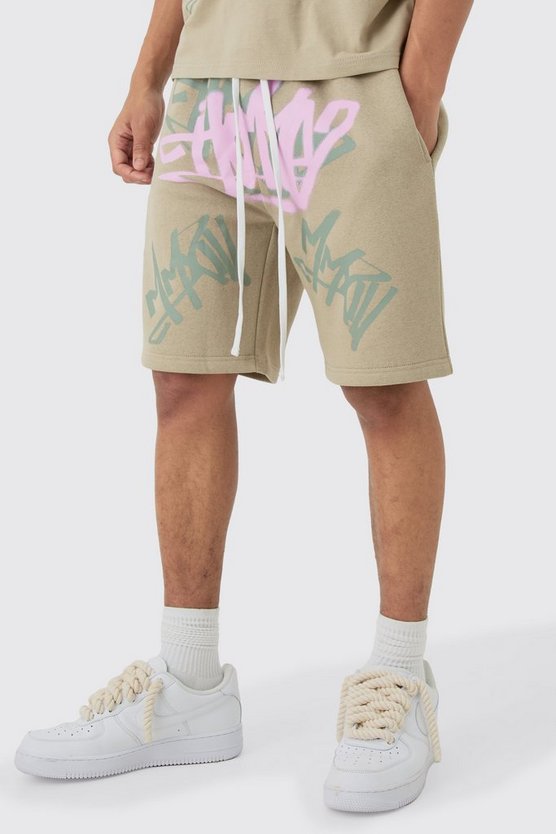 Lockere Jersey-Shorts mit Graffiti-Print