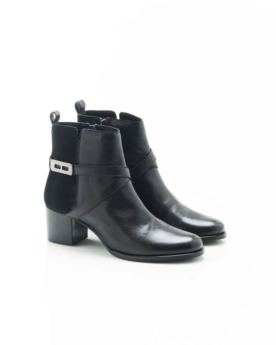 Bottines à talon bi-matières