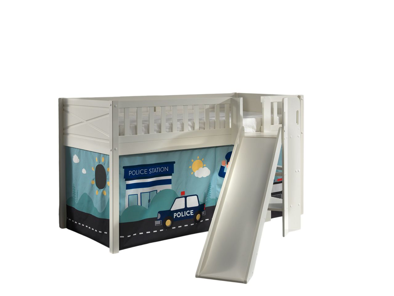 VIPACK Spielbett SCOTT, LF 90 x 200 cm, mit Rolllattenrost, Rutsche, Leiter und Textilset 