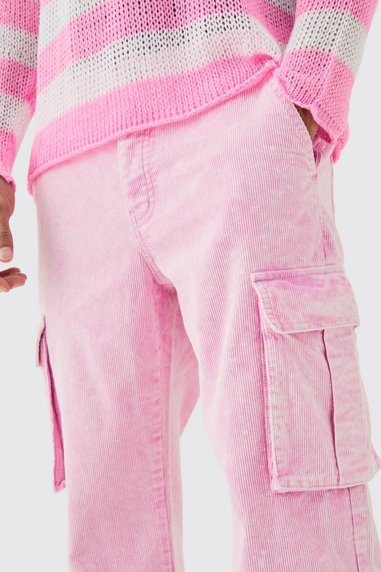 Lockere Cord-Cargohose mit Acid-Waschung