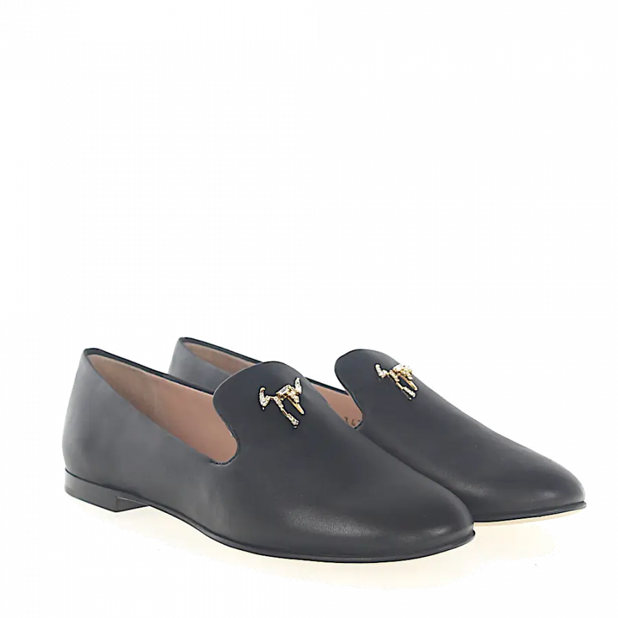 Giuseppe Zanotti - Loafer DALIA Kalbsleder Logo Schmuckstein schwarz - schwarz