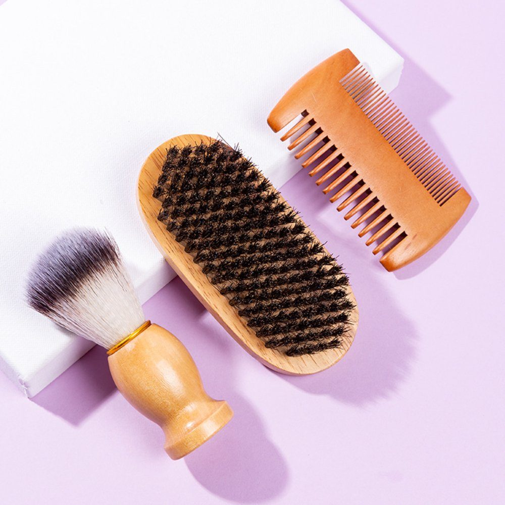Yunnker Bartpflege-Set Bartkamm & Bartbürste Set Für Männer, 5-tlg., Bartbürste mit Wildschweinborsten und Comb Set
