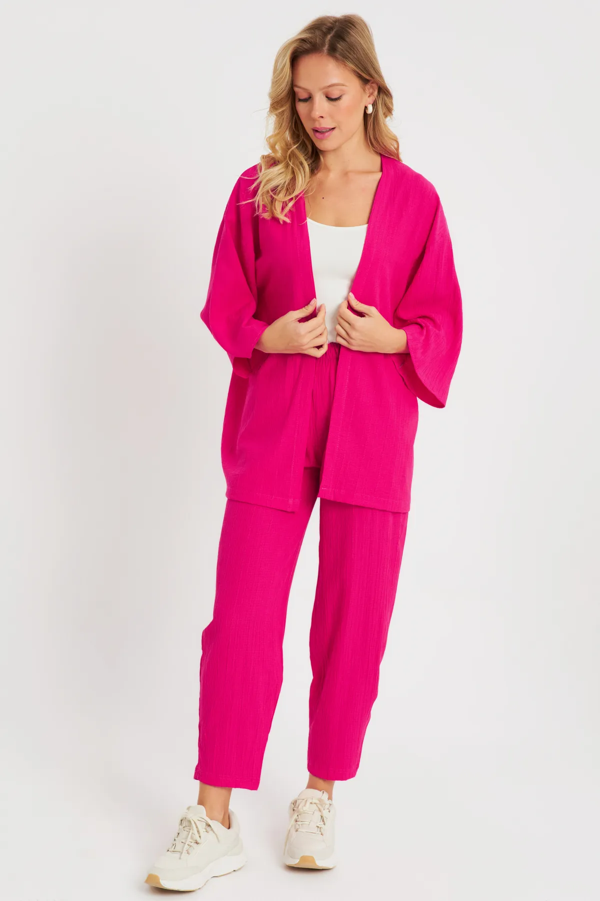 Cool & Sexy  Gewickeltes Kimono-Set für Damen Fuchsia Q983