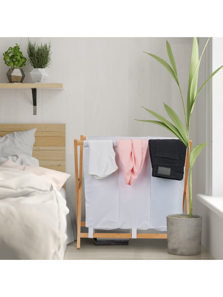 relaxdays Wäschekorb in Weiß/ Natur - (B)74 x (H)71 x (T)42 cm günstig kaufen onesize