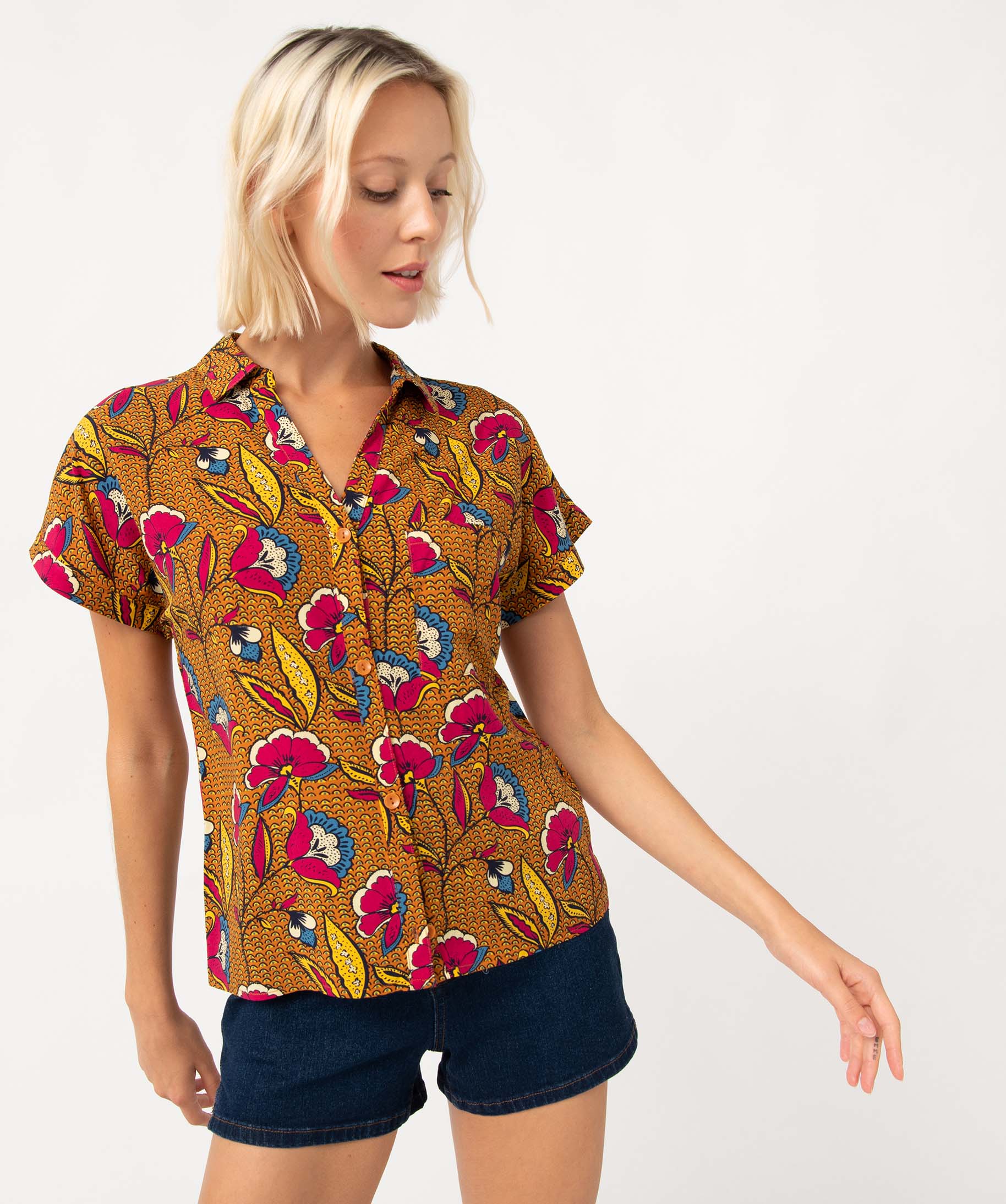 Chemise femme imprimée à manches courtes multicolore | GEMO