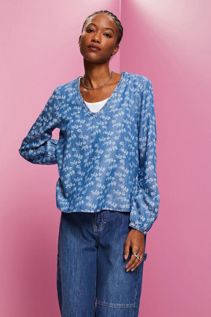 Gemusterte Chambray-Bluse, TENCEL™