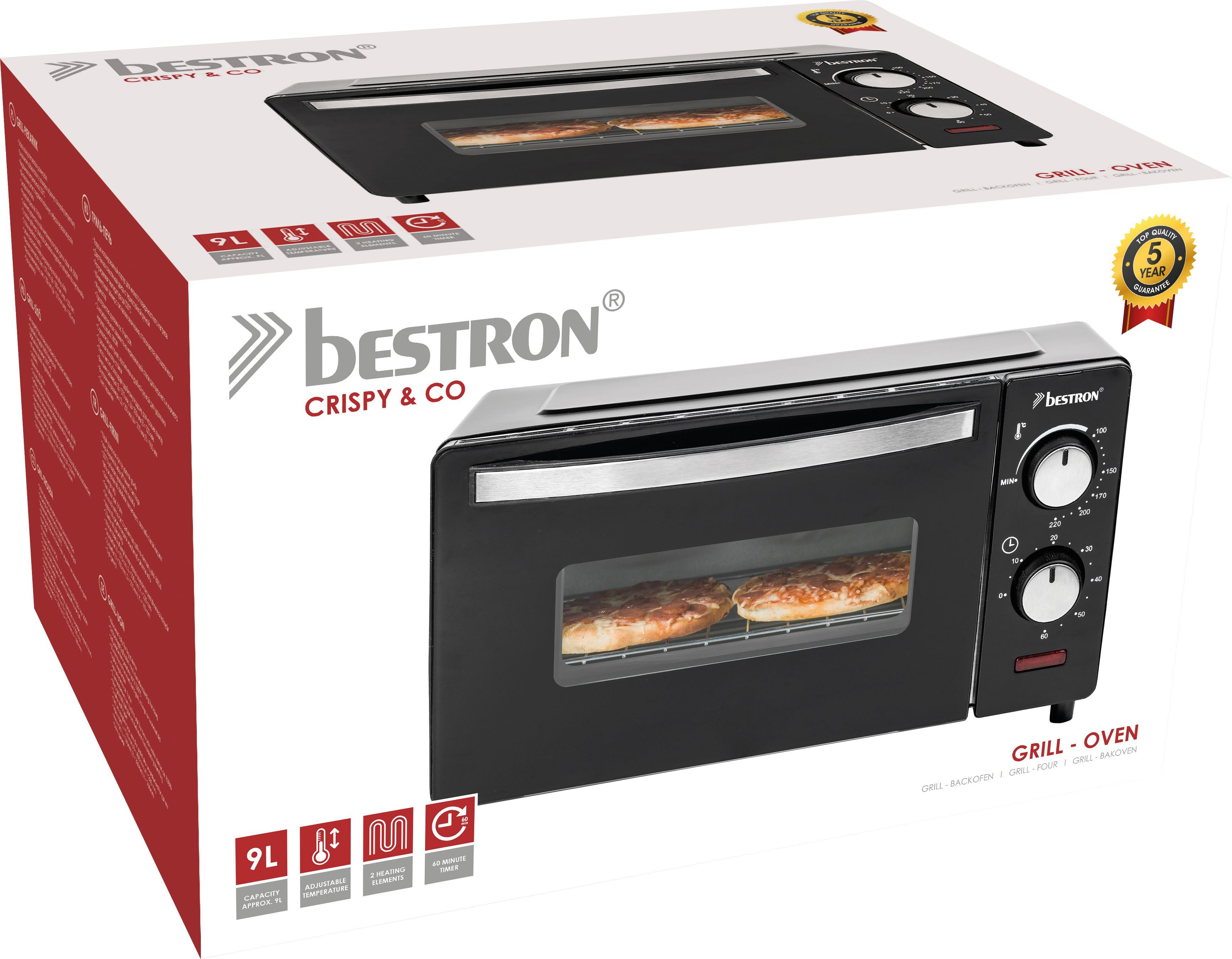 bestron Minibackofen AOV9 kompaktes Gerät, 800 Watt, Schwarz