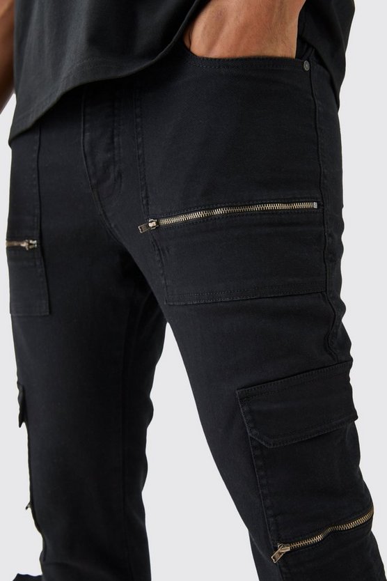 Skinny Stretch Cargo-Hose mit Reißverschluss