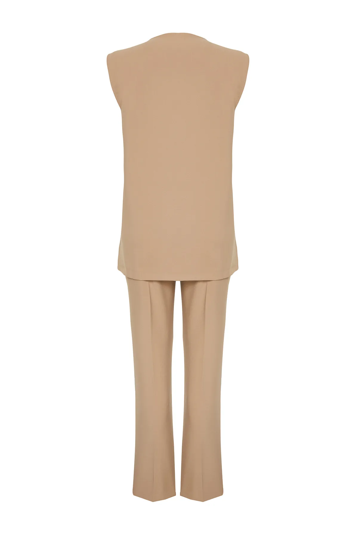 Trendyol Modest  Kamel Accessoire Detailliertes gewebtes Stoff-Westen-Hosen-Unterteil-Top-Set TCTSS24US00035