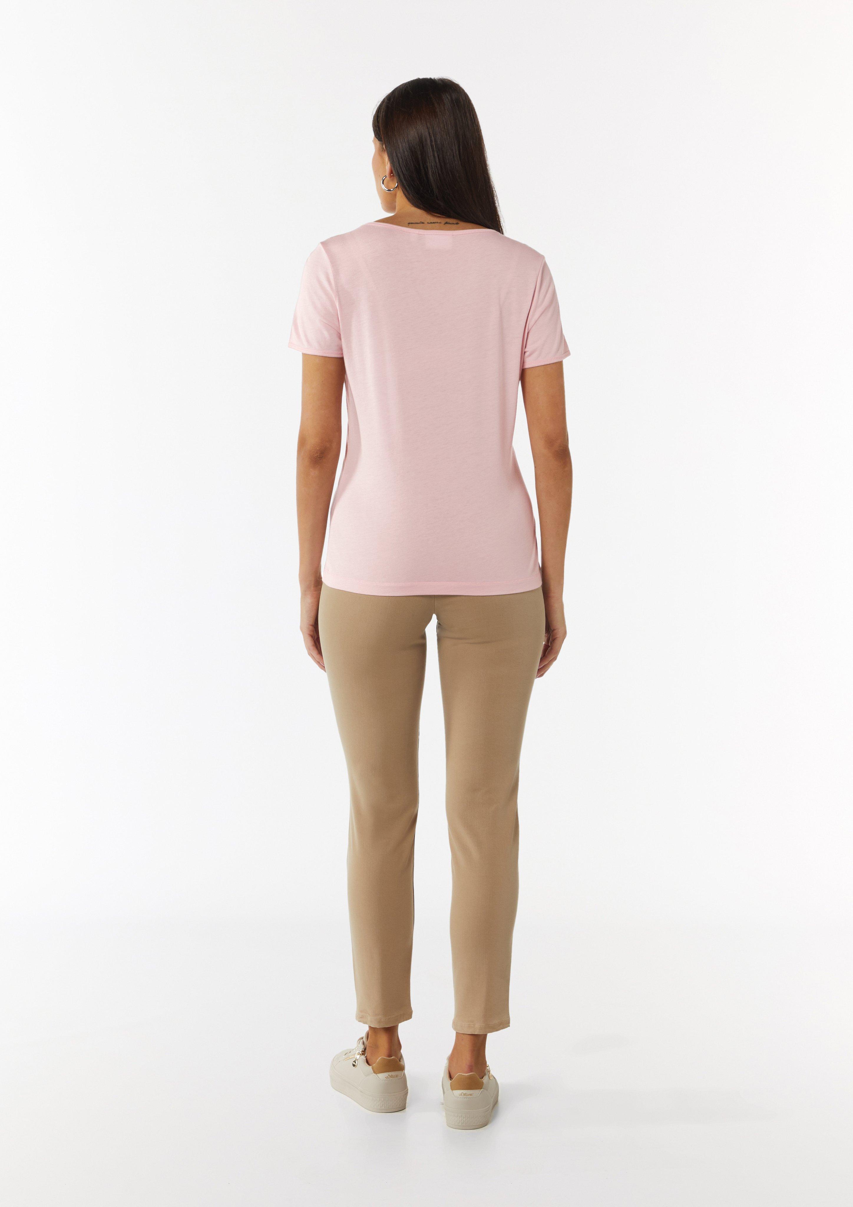 T-Shirt aus Baumwollmix mit Naht-Detail - rosa