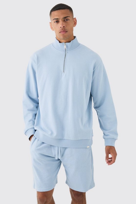 Kurzer kastiger Sweatshirt-Trainingsanzug mit 1/4 Reißverschluss