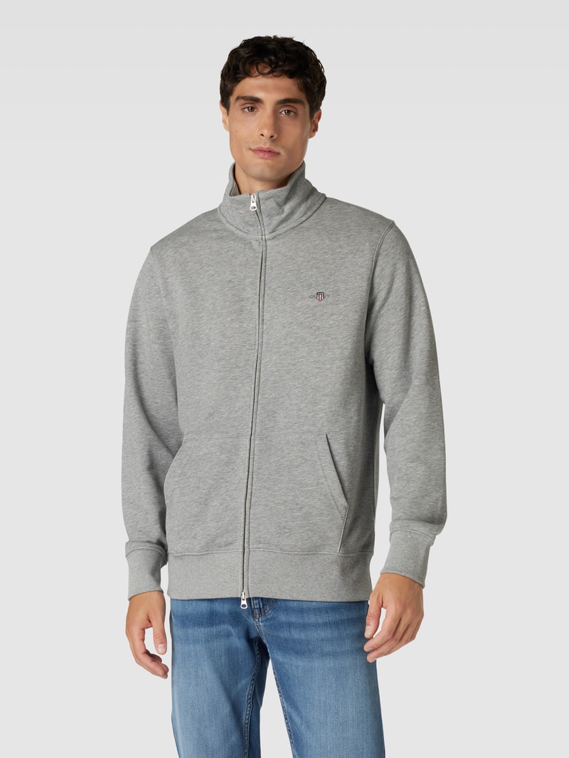 Regular Fit Sweatjacke mit Label-Stitching in silber meliert