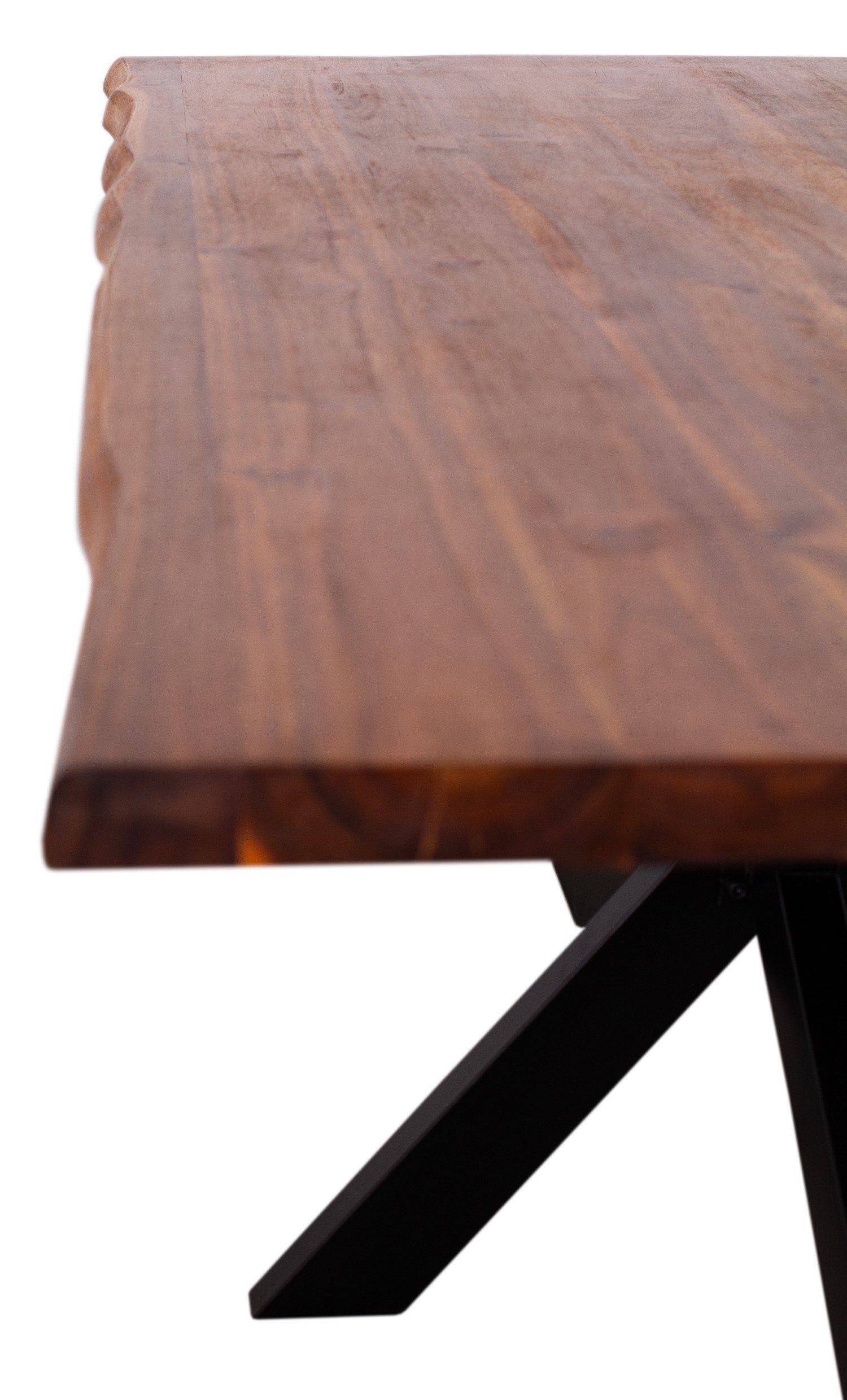 bene living Baumkantentisch Turin - 160 - 200 x 90 cm - Akazienholz, Massivholz - Gestell Kreuz-Form - 3,5 cm Tischplatte - Esszimmer, Büro