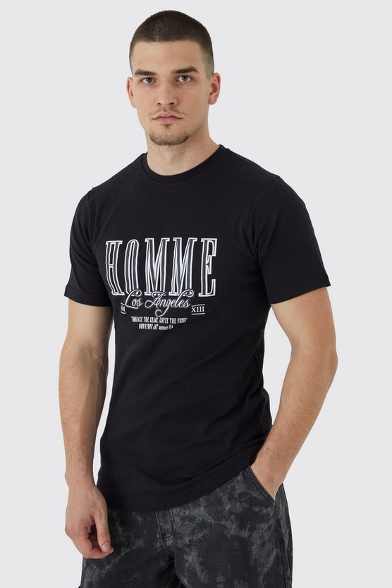 Tall Slim-Fit T-Shirt mit Homme-Print