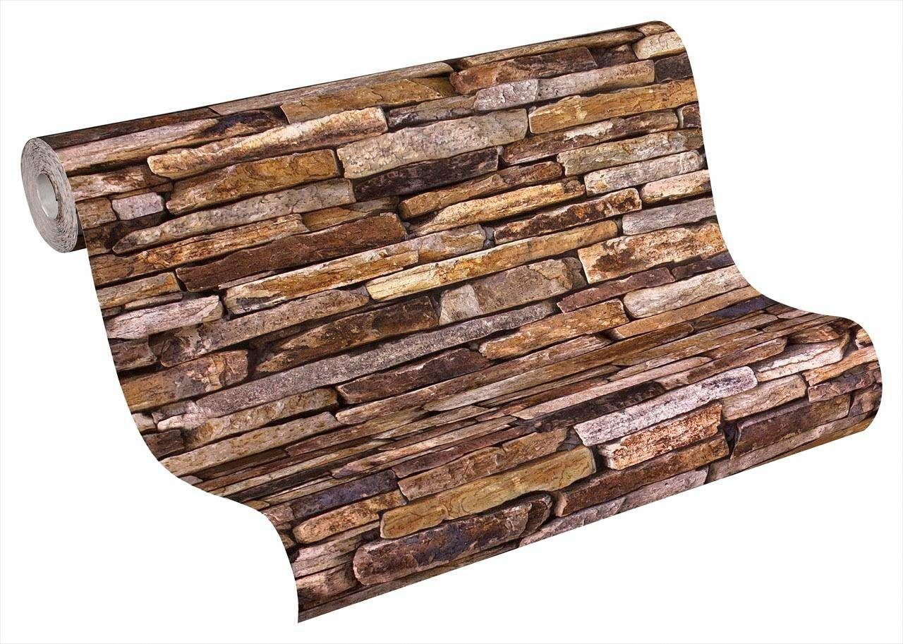 living walls Vliestapete Best of Wood`n Stone 2nd Edition, Steinoptik, Landhaus Tapete Stein Beige Braun Gelb