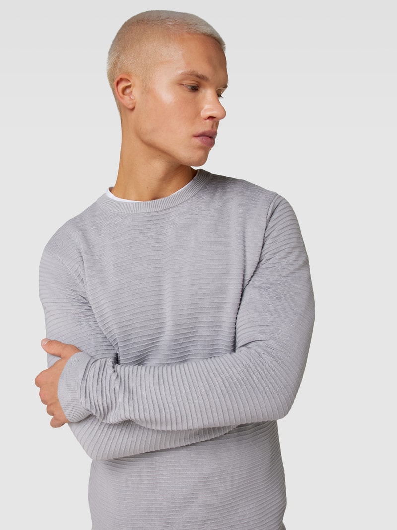 Strickpullover im fein strukturierten Design Modell 'WILLIAM' in hellgrau