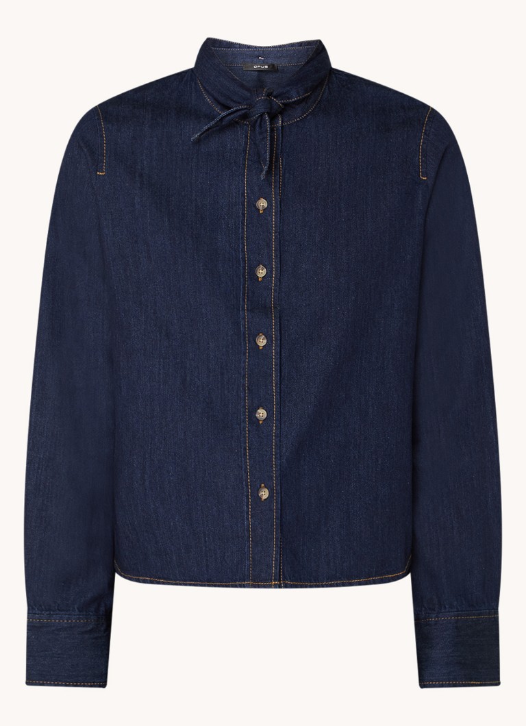 OPUS Farilla chambray blouse with detachable shawl collar
