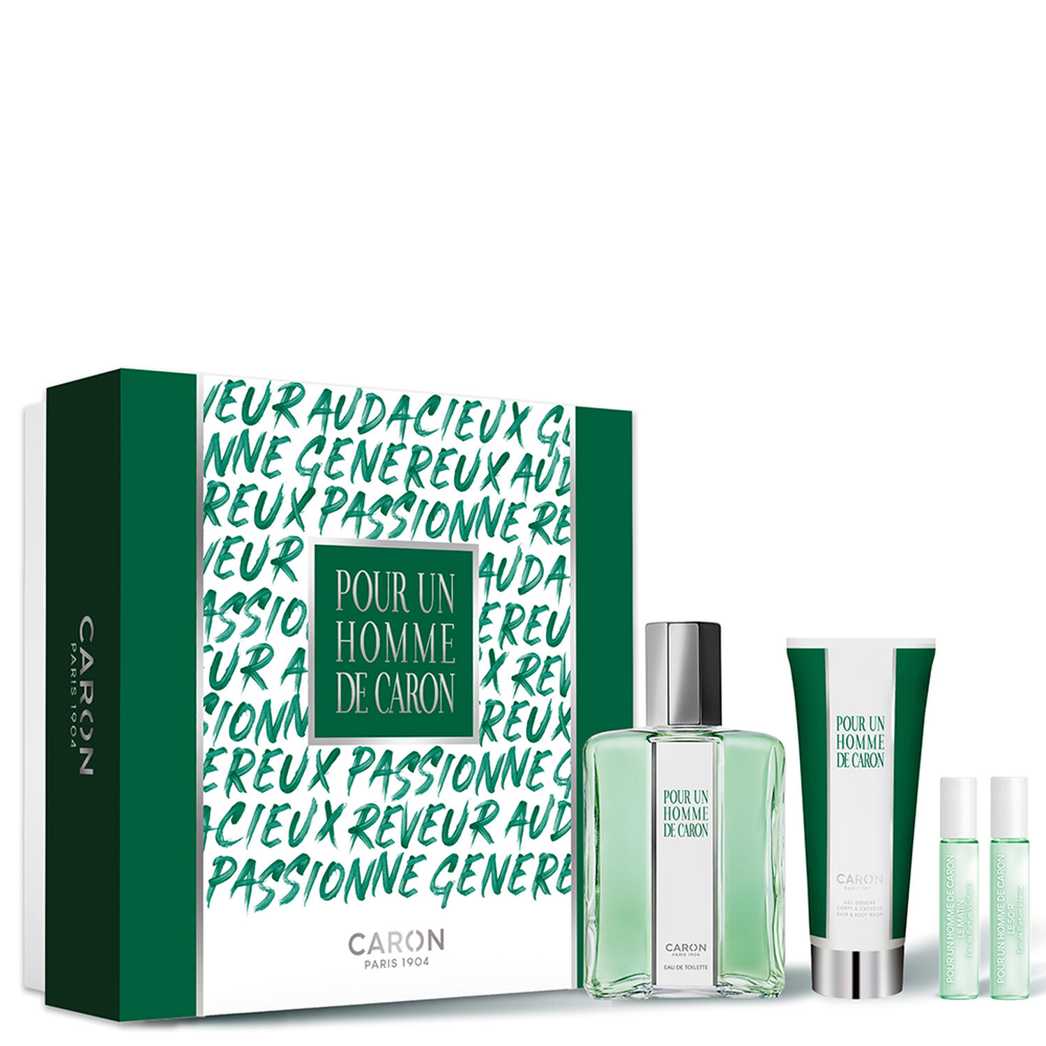 Caron Pour un Homme Coffret Eau de Toilette 125 ml + Gel Douche 75 ml + 5ml PUH Le Matin + 5ml PUH Le Soir