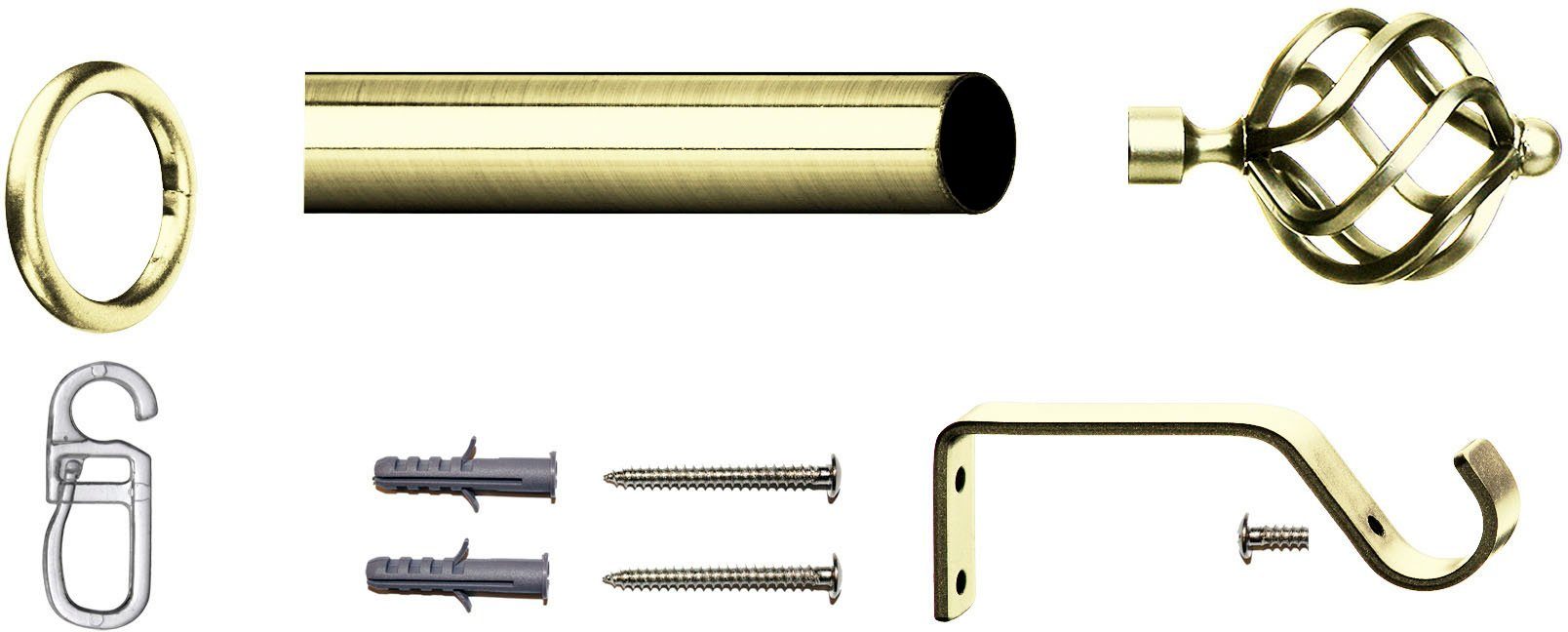 Gardinenstange Arezzo, indeko, Ø 16 mm, 1-läufig, Fixmaß, verschraubt, Stahl, Komplett-Set inkl. Ringen und Montagematerial