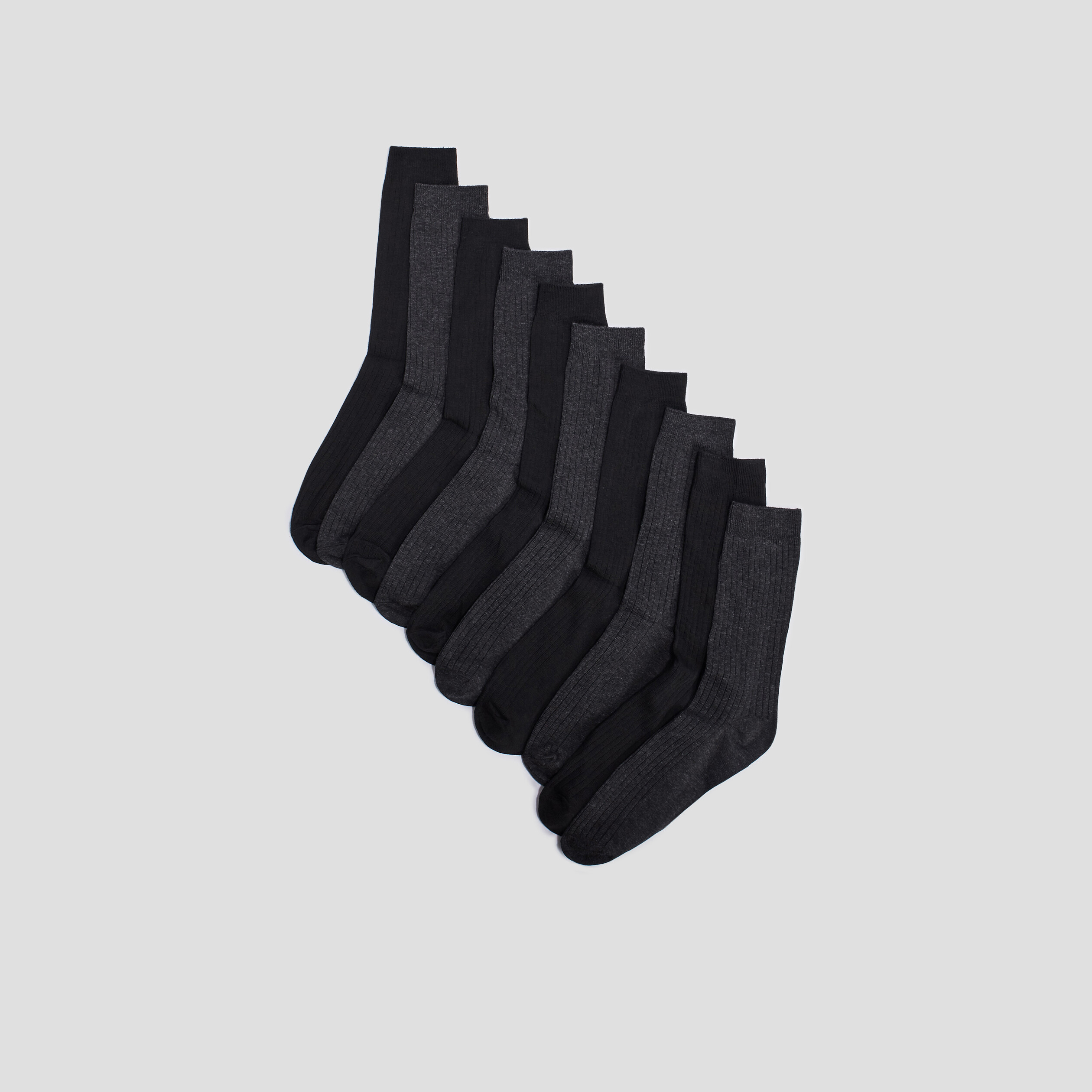 Lot 10 paires de chaussettes côtelées noir homme | La Halle