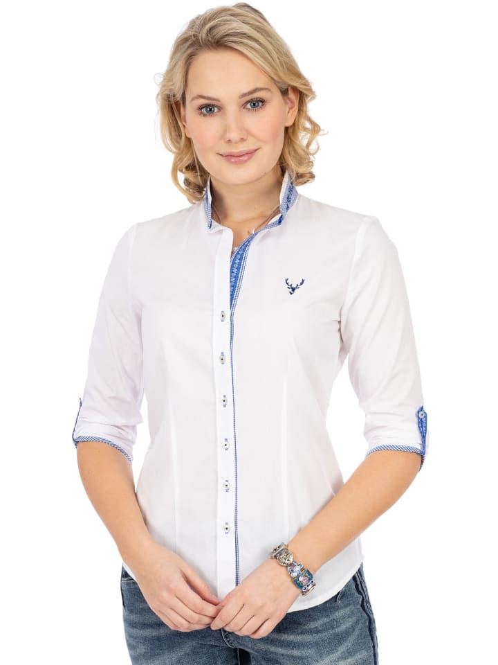 OS-Trachten Trachtenbluse 450012-3684 in weiß-blau günstig kaufen