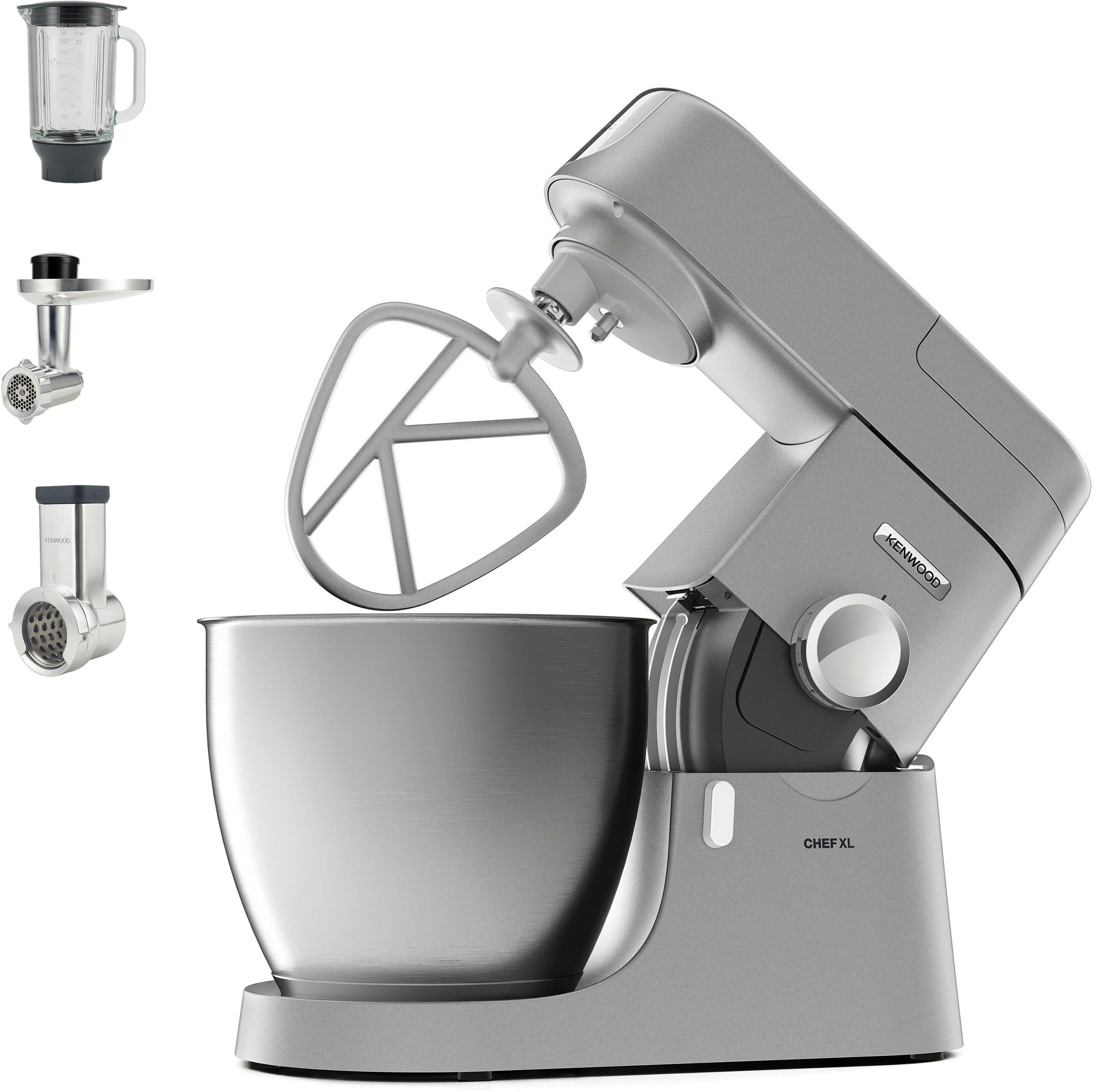 KENWOOD Küchenmaschine Chef XL KVL4220S, 1200 W, 6,7 l Schüssel, 6,7 l Schüssel, inkl. Mixaufsatz, Fleischwolf und Trommelraffel