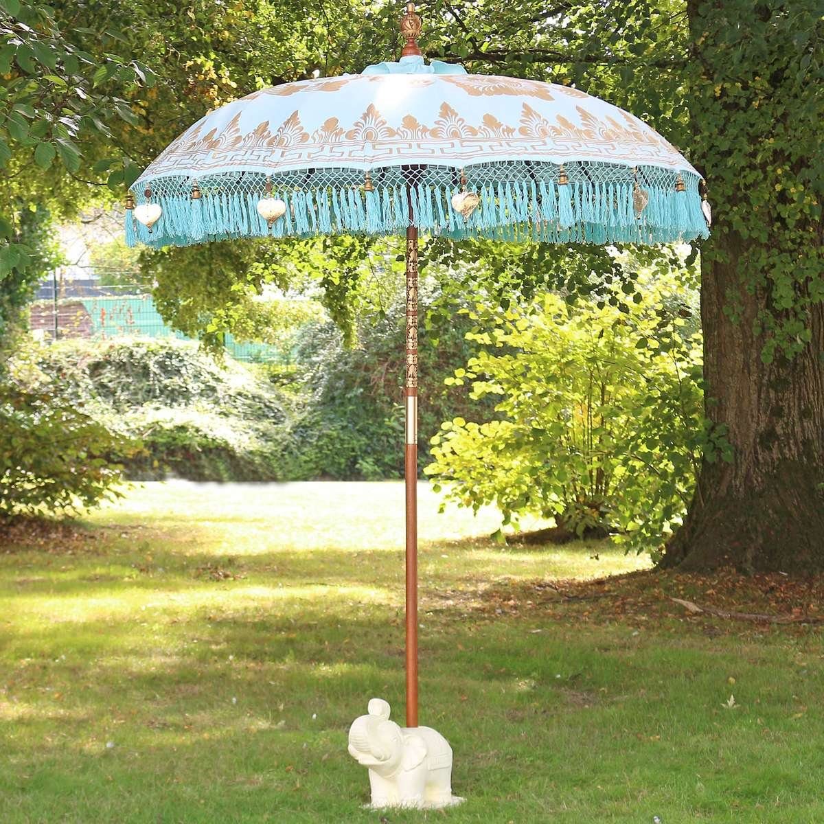 Oriental Galerie Sonnenschirm Türkiser Bali Garten-Sonnenschirm,185 cm Gold Fransen Emilia, Handarbeit
