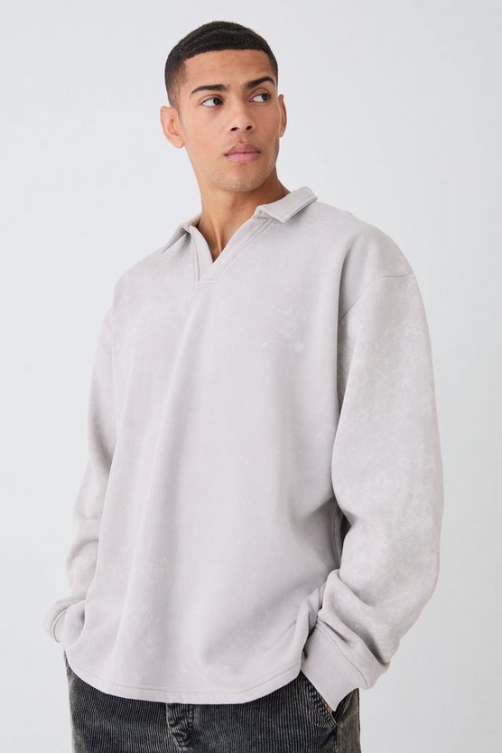 Oversized Washed Revere Rugby Sweatshirt Polo